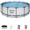 Bestway Piscina Fuori Terra con Telaio Portante Piscina Esterna da Giardino in Duraplus Rotonda Ø 427x122h cm con Pompa Filtro da 3.028 l/h - 5612X Steel Pro MAX