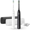 Philips 5300 Series Sonicare spazzolino elettrico sonico con base di ricarica e custodia, 2 livelli di intensità, sensore di pressione confezione da 1 spazzolino bianco e 1 spazzolino nero H"