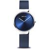 BERING 14531-307 Orologio da donna al quarzo, orologio da polso con cassa in acciaio inossidabile color argento da 31 mm e quadrante blu, cinturino in maglia milanese, vetro zaffiro, 5 ATM