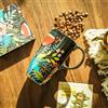 DUSVALLY Tazza da caffè in ceramica tazza da viaggio in ceramica con coperchio e scatola colorata, 500 ml, grande tazza da caffè, nero e fiori