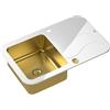 QUADRON Lavello in vetro cucina | Dimensioni 78 x 50 x 19 cm, colore: PVD dorato | GLEN 211Lavello a una vasca in vetro temperato | L,Lavello da cucina a una vasca,Lavello…