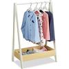 Relaxdays Appendiabiti per Bambini, Stand Guardaroba a Giorno, MDF e Legno, HLP 99x64,5x42,5 cm, Bianco Marrone Naturale, Fibra