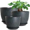 UOUZ, Grandi vasi moderni in plastica con fori di drenaggio e sottovaso, per piante da interno ed esterno, 30,5 cm, 25,4 cm e 22,9 cm, nero con puntini verdi