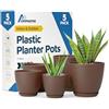 Lifemaster Vaso con fori di drenaggio, leggero, resistente e salvaspazio, per interni ed esterni, versatile, design semplice e moderno, set di 5 vasi in plastica, colore marrone