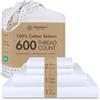 Threadmill Home Linen Set di lenzuola per letto queen size, 100% cotone naturale a 600 fili, 4 pezzi, in rasatello di cotone pettinato ELS, tinta unita, con tasca profonda elasticizzata