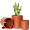 D'vine Dev Set di 3 piccoli vasi cilindrici minimalisti in plastica con foro di drenaggio e piattini senza cuciture, 10,2 cm, 12,7 cm, 15,2 cm, color terracotta