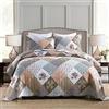 HoneiLife Set copripiumino Queen Size - 3 pezzi in microfibra trapunte reversibili copriletto patchwork copriletto floreale set di biancheria da letto per tutte le stagioni, moka rosa-Queen/Full Size
