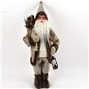 Aurora Store.it Statuetta Pupazzo Decorativa di Babbo Natale Bianco Panna Beige Lana Pellicia Grande con Lanterna, Albero e Sacco Regali Altezza 45cm Decorazione Natalizia Personaggio Peluche