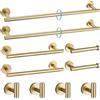 TURS Set di 10 accessori da bagno in oro spazzolato, SUS304 in acciaio inossidabile 61 cm, set di accessori da bagno rotondi da parete