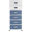 WINPANG Cassettiera Organizzatrice con 6 Cassetti e Rotelle, Scatola Plastica PP 35x26x83.5cm, Colore Blu e Bianco, Mobile con Scomparti per Archiviazione Documenti e Oggetti