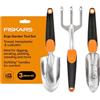 Fiskars Set di Attrezzi da Giardino, 3 Pezzi, con cazzuola Resistente alla ruggine, fioriera e coltivatore, Attrezzi da Giardino per piantare all'aperto, Set di Attrezzi ergonomici da Cortile, Regalo