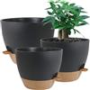 UOUZ - Grandi vasi autoirriganti in plastica con fori a elevato drenaggio e profondo serbatoio, per piante e fiori da giardino da interni ed esterni, 30,5/25,4/22,9 cm, nero e marrone