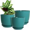 WOUSIWER Set di 3 vasi decorativi moderni in plastica con fori di drenaggio e sottovaso, per piante da appartamento, piante da interno, blu