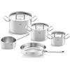 Fissler Original,Profi Collection Set di pentole in acciaio nox, 5 pezzi, con coperchio in metallo, 3 pentole, 1 padella senza rivestimento, 1 tegame senza coperchio, adatte per cottura a induzione