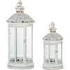 DRW Set di 2 lanterne da pavimento in metallo dorato e bianco 27 x 27 x 67 cm e 22 x 22 x 45 cm