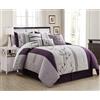 Chezmoi Collection Linnea - Set di biancheria da letto per letto king size, 7 pezzi, colore: viola, lavanda, grigio, fiori di ciliegio