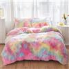 SUCSES Set di biancheria da letto matrimoniale in finta pelliccia, 3 pezzi, in peluche, colorato, peloso, peloso, peloso, decorativo, per camera da letto (rosa pastello, misura singola)