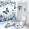 Ikfashoni Set di 4 tende da doccia con motivo floreale e farfalle, con tappeto antiscivolo, copriwater e tappetino, tenda da doccia colorata floreale con 12 ganci, tenda da bagno in tessuto