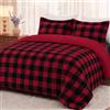 downluxe Set copripiumino leggero (king size) con 2 federe - Set da 3 pezzi - plaid rosso/nero - piumino reversibile alternativo
