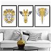 Artze Wall Art Stampe artistiche geometriche con teste della giungla, giraffa, leone, elefante, 3 pezzi, 40 cm di larghezza x 50 cm di altezza, giallo/grigio