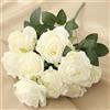Jasion Bouquet di rose artificiali con 9 teste in poliuretano al tatto, glorioso morale, per casa, ufficio, feste e matrimoni (bianco)