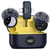 YEJATA Microfono wireless 2 in 1 per iPhone e Android, mini microfono a riduzione del rumore con custodia di ricarica da 40 ore, clip magnetica per colloqui, 25 metri