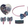 CARTOON Accessori per capelli Stitch Disney confezione a forma di cuore completa di 7 pezzi cerchietto mollette elastici
