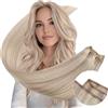 Ugeat Extension Capelli Veri Tessitura Biondo Cenere 35 cm 80grammi Extension Cucite Capelli Veri Meches Biondo Platino Remy Umani Lisci Corti Professionale