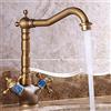Domisyee Rubinetto per lavabo in ottone antico, miscelatore retrò per bagno, rubinetto acqua calda e fredda girevole a 360°, design vintage, G1/2
