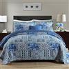 NEWLAKE Set copriletto in cotone, reversibile, set copriletto patchwork, blu classico motivo bohémien, queen size