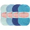 BambooMN Cotton Select Sport Weight - Confezione di 4 gomitoli di colori in 100% cotone fine, tonalità di blu