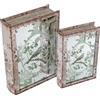 DRW Set di 2 scatole libro in legno dm con specchio e interno in velluto naturale e verde 30x20x7cm e 24x16x5cm