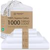 Threadmill Home Linen Set di lenzuola in cotone Supima ELS, 1000 fili, 100% certificato americano, 4 pezzi, per letto queen size, super lusso, in rasatello liscio, bianco