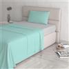 Italian Bed Linen Completo Letto 100% Cotone Natural Color, Una Piazza e Mezza, Verde Acqua/Grigio Chiaro