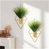 Canlierr 2 fioriere da appendere a forma di diamante con piante acquatiche artificiali, vaso in metallo, da appendere, per interni, decorazione geometrica moderna da parete per casa, soggiorno, ufficio (oro,