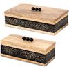 DRW Set di 2 scatole rettangolari in legno e metallo naturale e nero 26 x 15 x 8 cm e 20 x 10 x 8 cm