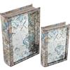 DRW Set di 2 scatole libro in legno dm con specchio e interno in velluto naturale e fiorito 30x20x7cm e 24x16x5cm