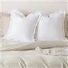 PHF Federa per cuscino in 100% cotone lavato, con volant, confezione da 2 federe per cuscino da 66 x 66 cm, senza inserto, ultra morbide, decorative, per letto e divano, colore: bianco