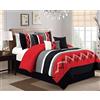 Chezmoi Collection Arden - Set di biancheria da letto moderno a righe plissettate ricamate a zigzag (California King, rosso/nero/grigio/bianco sporco)