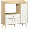 HOMCOM Credenza Mobile Cucina per Microonde con 2 Armadietti e Cassetto, 90x30x94cm, in MDF, Color Legno e Bianco