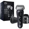 Braun Series 8, Regolabarba Uomo, Rasoio Elettrico Barba Tecnologia Sonica, Lame Flessibili, Custodia da Viaggio in tessuto, Idea Regalo, 8463cc Nero