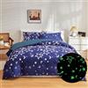 Loussiesd Set di biancheria da letto per ragazze e bambini, motivo galassia che si illumina al buio, con copripiumino super morbido e luminoso, 135 x 200 cm, per letto esterno, stelle, luna, set