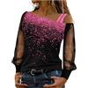 Generic Camicette da donna in rete a maniche lunghe pullover top estivi alla moda casual camicie eleganti tuniche brillanti top respiro leggero streetwear top, 1#rosa, M