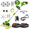 Gapbvys Decespugliatore a Batteria, Tagliabordi Elettrico,Tagliaerba a Batteria con 2 4.0Ah Batterie e 4 Tipi di Lame, 2 Spazzola per Rifinire Giardini, Prati e Arbusti, Green