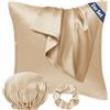 Seiwohl Set di 2 Federe Raso 80x80cm & un elastico e una cuffia, Federa per cuscino in seta, Design con apertura a lampo, Morbido come una Federe Seta Cuscino, Champagne Federe Cuscini 80x80