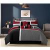 Chezmoi Collection - Set copripiumino trapuntato patchwork, 7 pezzi, colore: rosso/grigio/nero, per letto queen-size