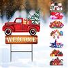 Whaline Set di 9 picchetti intercambiabili da giardino con camion rossi con cartello stagionale carichi vintage in metallo camion segno di benvenuto per autunno Halloween Natale inverno San Valentino