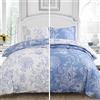 ETDIFFE Copripiumino queen size, 3 pezzi, reversibile, fattoria, botanica, floreale, in microfibra stampata, estetico, morbido e leggero, azzurro e bianco