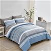 KAKIJUMN Set di biancheria da letto con copripiumino e lenzuola, 7 pezzi, motivo patchwork a righe, per tutte le stagioni, in morbida microfibra (azzurro, queen size)