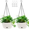 GROWNEER Confezione da 2 fioriere da appendere in plastica da 24 cm, con 6 ganci, vaso da fiori da appendere con base rimovibile, per giardino, interni ed esterni, decorazione della casa (bianco)